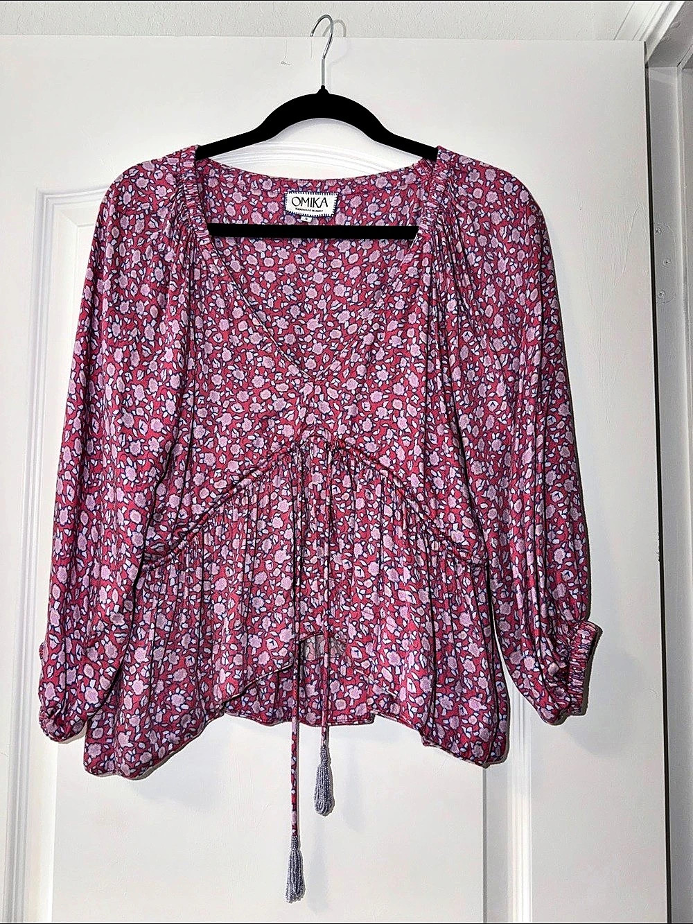 OMIKA Floral Peplum Blouse in Pink & Blue Size Small